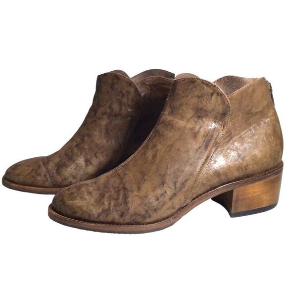 Salpy Riley Handmade USA Heeled Ankle Boot 10 Olive Distressed Back Zip Bootie - Picture 2 of 7